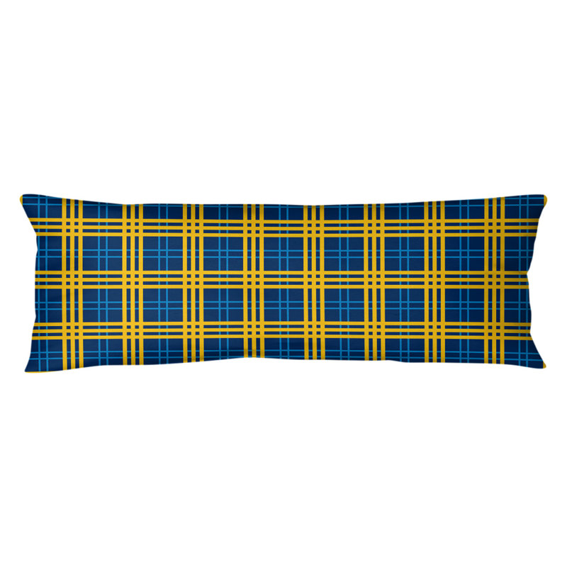 Luxury Plaid Polyester Body Pillow Medium Support Pillow, Navy Blue/Blue/Gold, Microfiber, Medium
