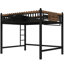 Lit mezzanine double en métal pleine grandeur noir, avec des échelles, des tablettes de rangement et une bibliothèque, facile à assembler avec de petits espaces de couleur noire-1001828774