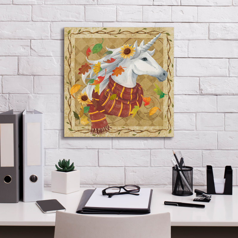 «Fall Unicorn» par Fiona Stokes-Gilbert, art mural sur toile, H 18 po x l 18 po