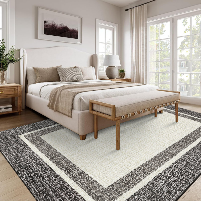 9 x 12 ft Taupe Rectangular Area Rug Indoor Modern Soft Non Slip Geometric Bordered Washable, Rectangle 9' x 12'