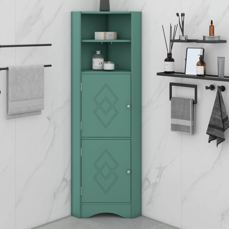 Grande armoire de coin autoportante avec portes et tablettes réglables, Vert