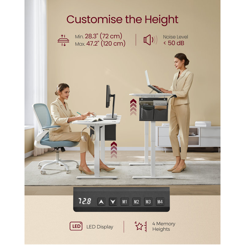 Height Adjustable Rectangle Standing Desk, 120 H x 120 W x 60 D cm, White/White