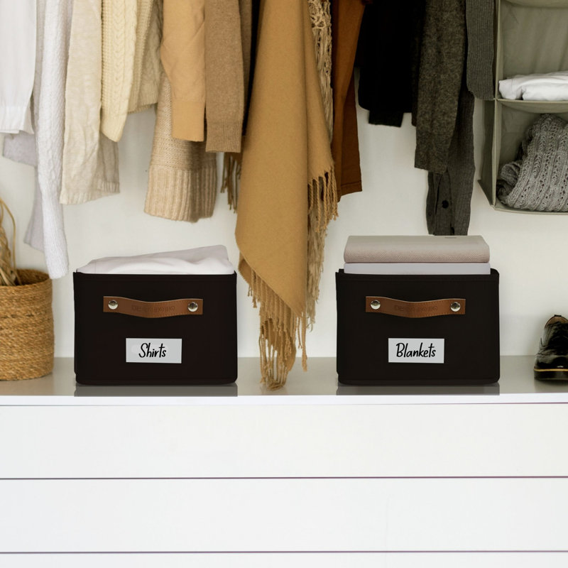 Rectangular Storage Baskets for Shelves with Label Holder, Black