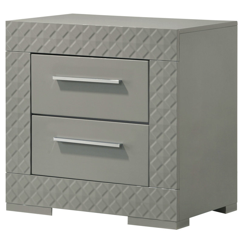 Table de chevet 2 tiroirs gris ultrabrillant, Gris