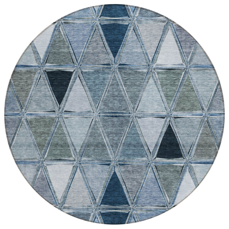 Tapis d'intérieur rond lavable géométrique bleu et bleu ciel HomeRoots 8 pi