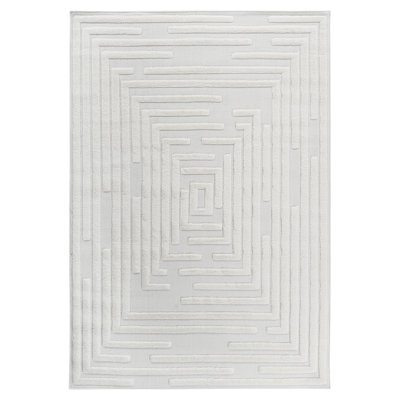 Modern Arch Pattern Low-high Pile Rug - Neutral Cream Power-loomed Carpet For Contemporary Home Decor