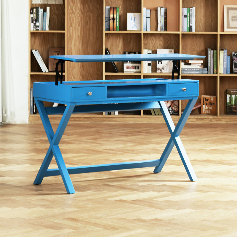 Bureau réglable Alleya avec plateau relevable, Bleu