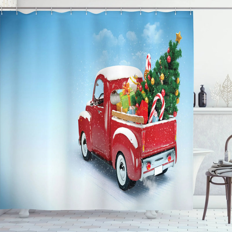 Rideau de douche à simple arbre de noël rouge xmas, H 70 po x l 69 po