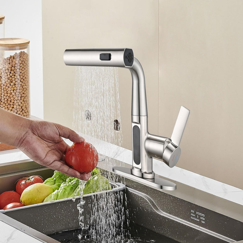 Pull-out Sprayer Bathroom Faucet, Laiton nickel