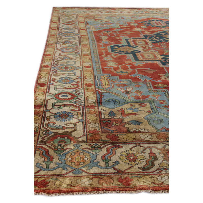 Antique Weave Serapi Oriental Hand-Knotted Wool Rust/Blue/Navy Area Rug, Rectangle 10' x 14'