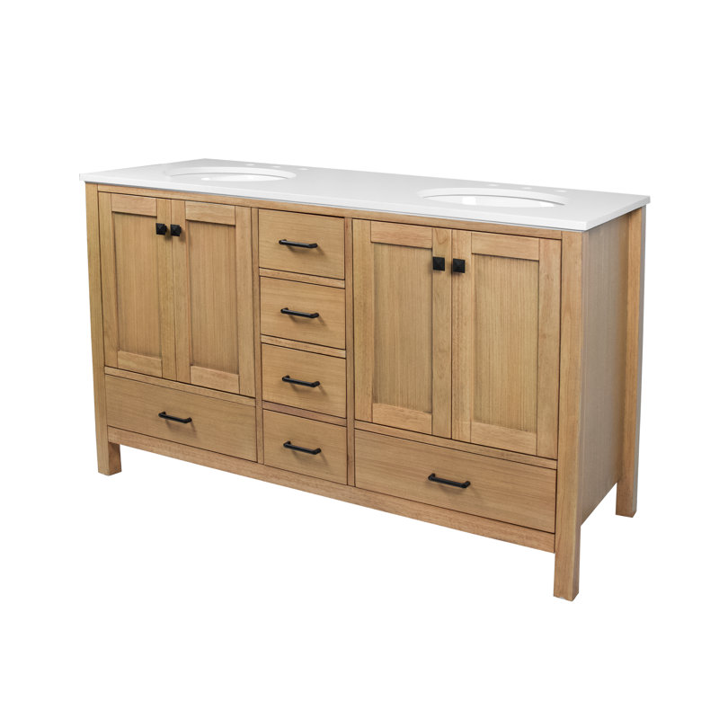 Claudett 72'' Double Bathroom Vanity with Top, Engineered White, Blonde