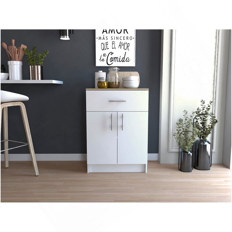 Armoire de garde-manger Mayiera, un tiroir, deux tablettes intérieures - chêne blanc / chêne clair