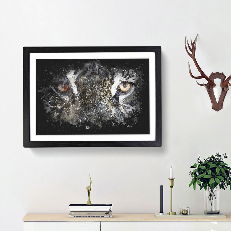 Eye Of The Tiger Paint Splash - Picture Frame Graphic Art, 45cm H x 63cm W x 2cm D, Black Framed