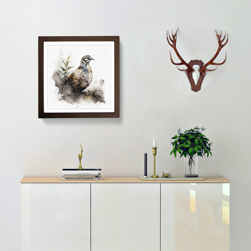 Partridge Ink Wash - Framed Print, Walnut