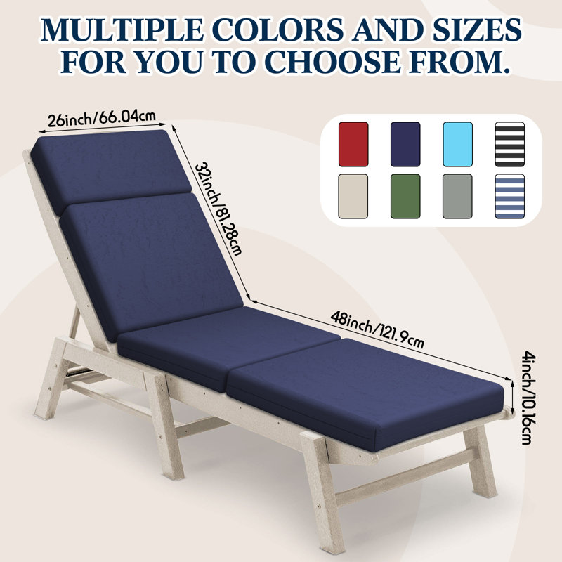 4In Chaise Lounge Cushions Outdoor, Navy, 48" W x 26" D