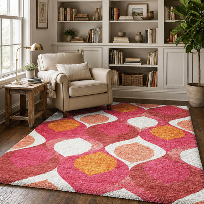 Tapis Dream Shag ADS749 de style moderne du milieu du siècle, lavable à la machine de qualité supérieure