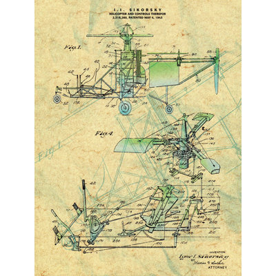 «Vintage 1943 the Helopter», affiche vintage sur toile tendue