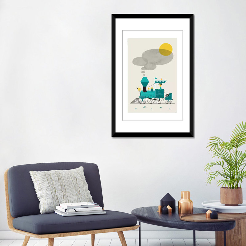 «Locomotive», impression sur toile tendue, H 24 po x l 16 po x P 1 po, Papier d'art encadré noir, Blanc