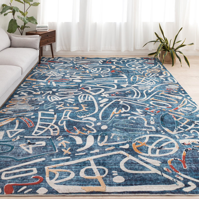 Sportsglyphs Basketball Power Loom Area Rug, Rectangle 4' x 6', Denim Blue