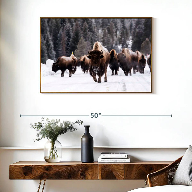 Bisons d'hiver, Cadre flottant doré, 37 po x 25 po