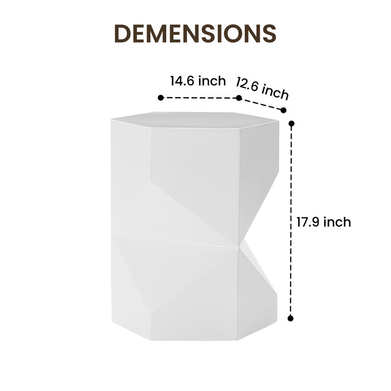 Table d'appoint en oxyde de magnésium 14,6 "x P 12,6" x H 17,9 ", 1, White