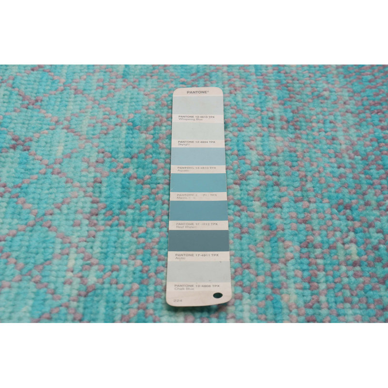Tapis cyan ombre en soie noué à la main One Of Kind 5 pi 11 po x 8 pi 9 po