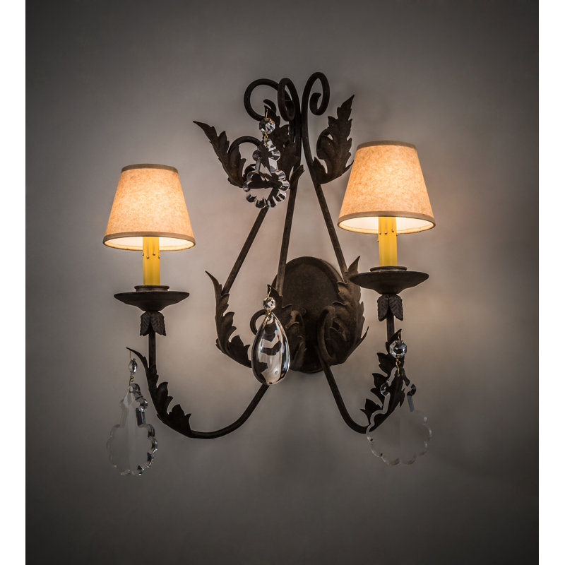 Chocolate and Beige Two-Light Fabric and Glass Sconce