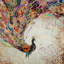 Paon avec toile de plumes dorées - décor contemporain orange