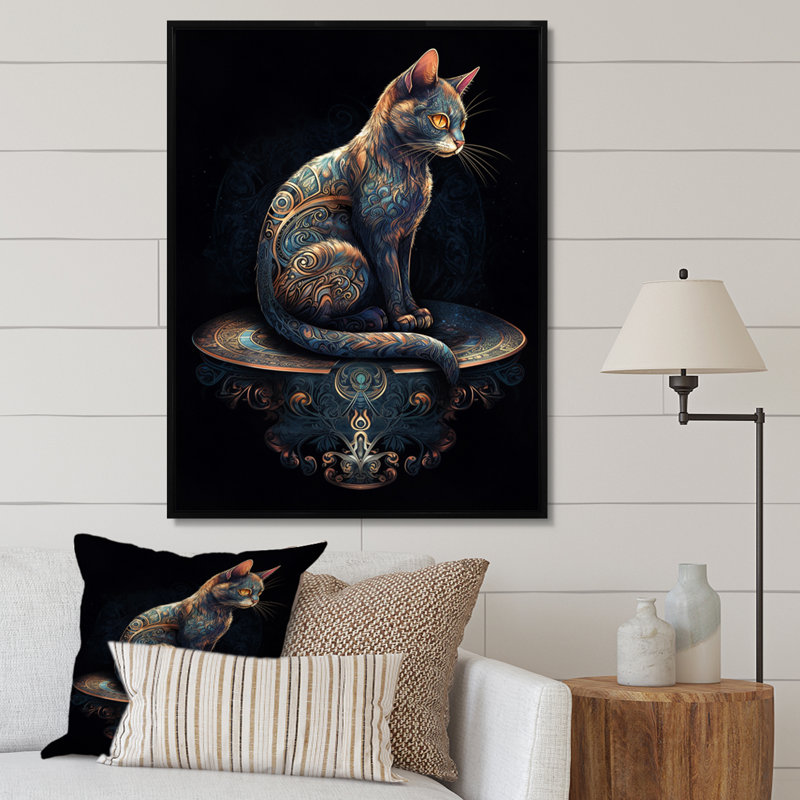 Blue Glamour Retro Gold Cat I - impression, Cadre flottant noir, H 40 po x l 30 po x P 1,5 po
