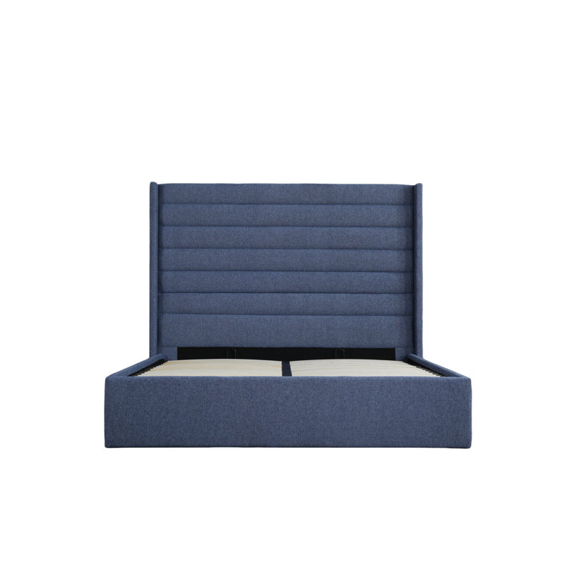 Lit de rangement relevable hydraulique Sanborne avec tête de lit à oreilles et sommier tapissier, Full / Double, Blue