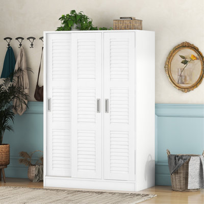 Penderie à 3 portes avec tablettes, blanc
