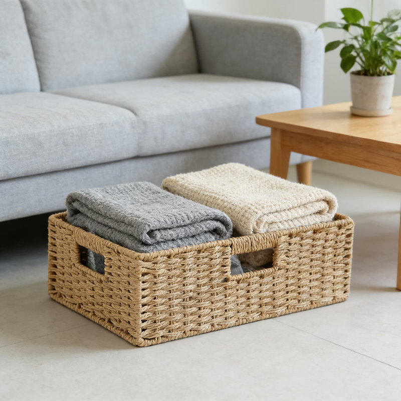 Handwoven Rattan Storage Basket, Woven Storage Box For Home Organization, Decorative Storage Bin For Living Room, Bedroom, Closet, Bookshelf