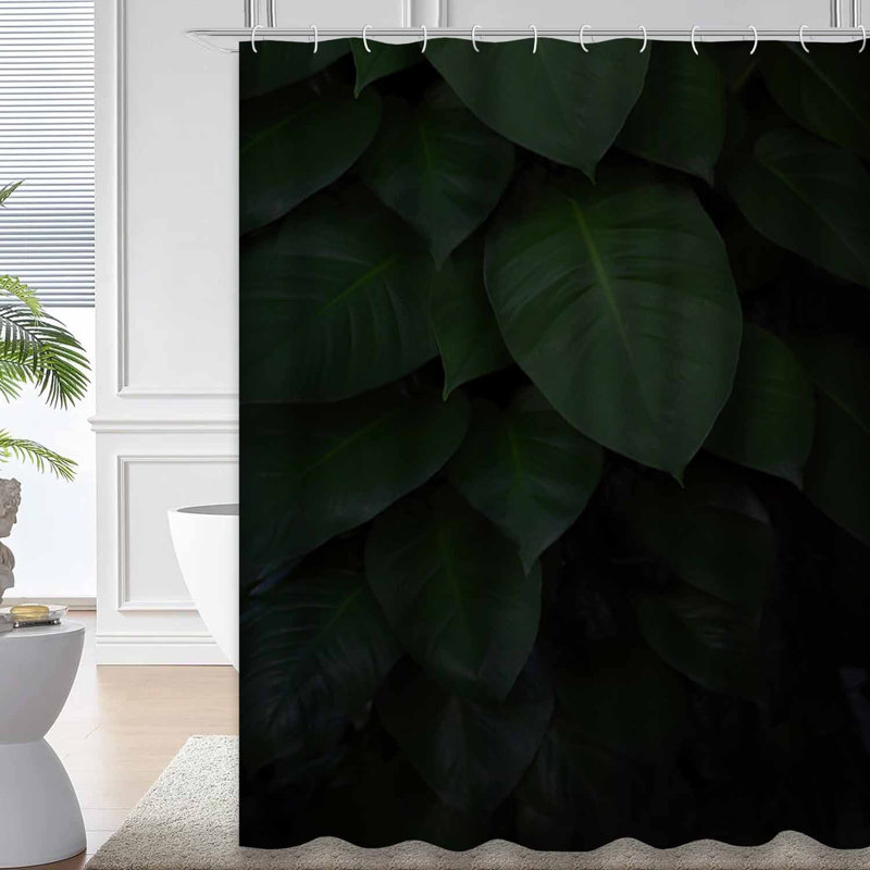 Rideau de douche botanique noir foncé avec 12 crochets, L 72 po x l 72 po
