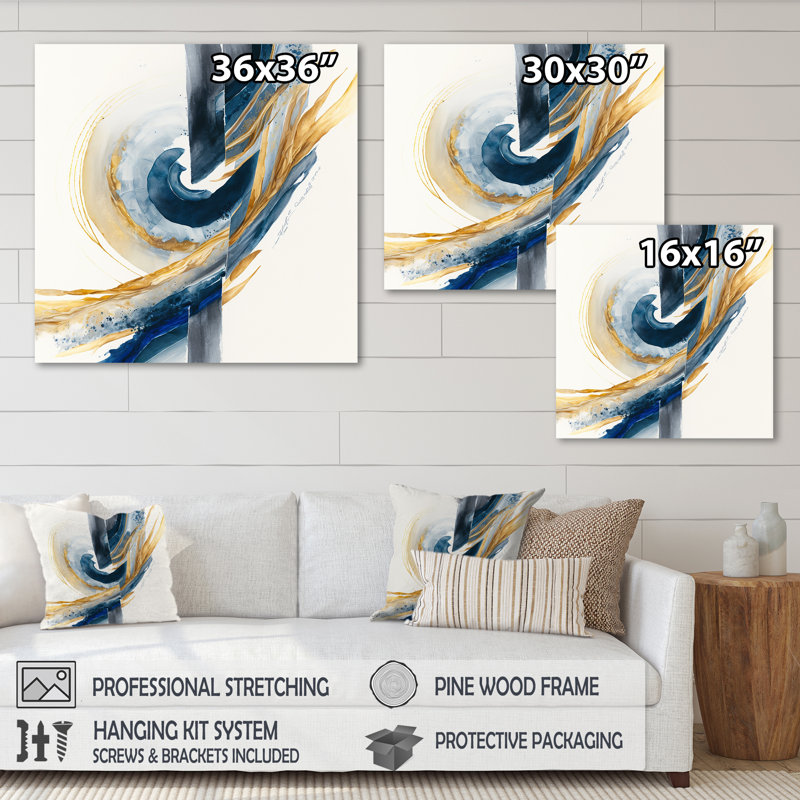 «Blue and Gold Swirl Abstract V», impression sur toile, H 24 po x l 24 po x P 1 po, Toile tendue