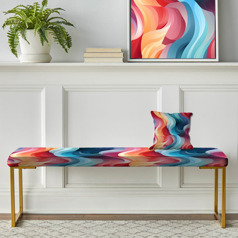 Banc rembourré éclectique doré, Multi Colour Striped