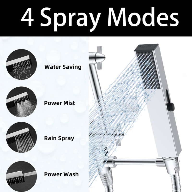 10'' Rainfall Shower Head, Dual Shower Head Combo, Adjustable Extension Arm, 71'' Hose, Chrome