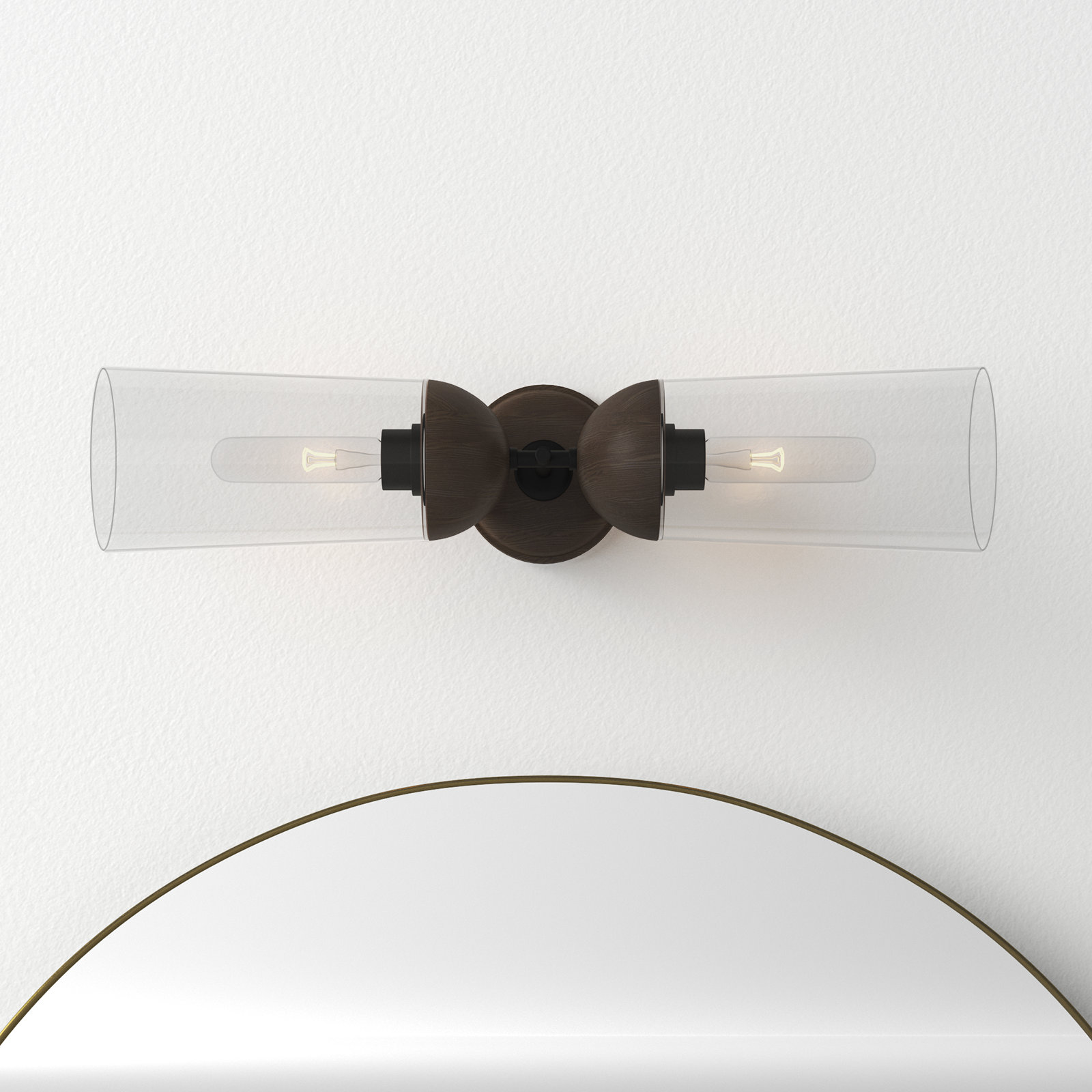Shiloh Transparent Vanity Light, 2, Matte Black/Walnut