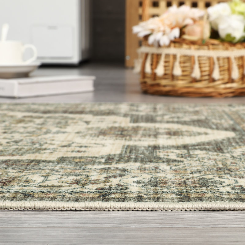 Oriental Machine Washable Rug with Rubber Backing for Living Room Durable Vintage Floor Carpet Easy-Cleaning Rug