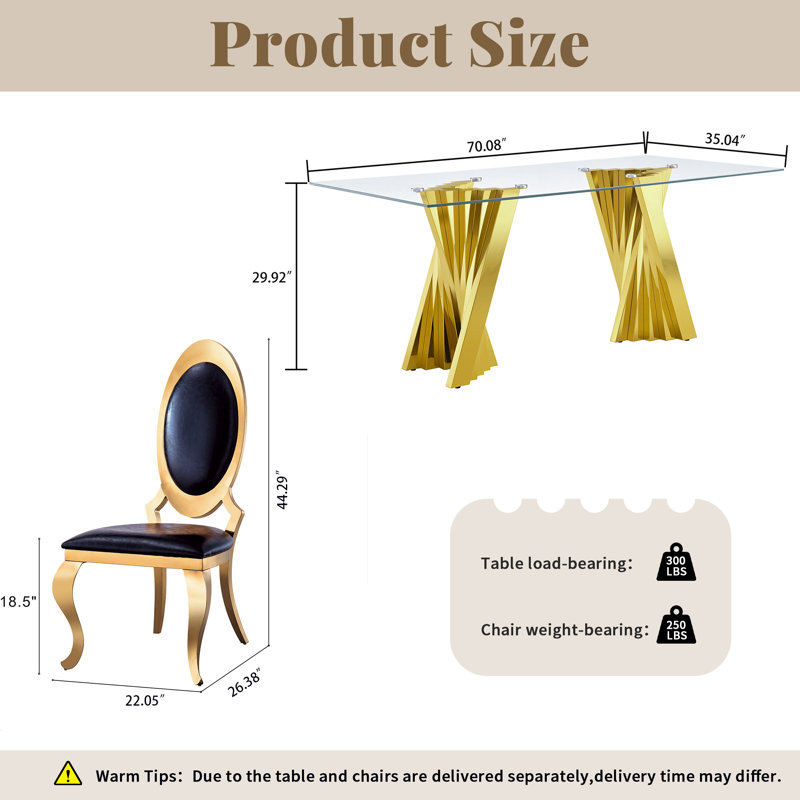 7- Piece Dining Set, Gold, Black/Gold