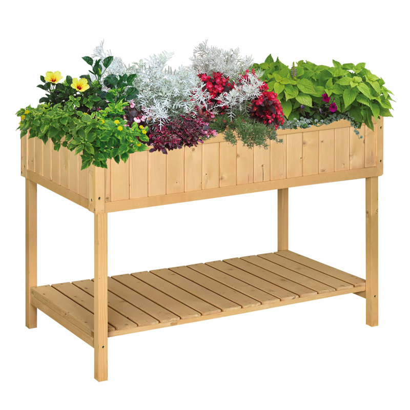 Lit de jardin surélevé en bois naturel avec 8 poches de plantation 43,3 po x 18 po x 30 po Outsunny