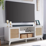 Linets Natural Rattan TV Stand,TV Console Table With Adjustable Shelves For TVs Up 75"