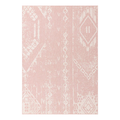 Bomer Geometric Machine Woven Rectangle Polypropylene Indoor / Outdoor Area Rug in Pink