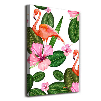 Flamingos And Flowers - Wrapped Canvas Print
