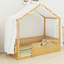 Lit Montessori au sol avec baldaquin, barrières de sécurité et porte pour des chambres d'enfants confortables et ludiques-73203133-73203132