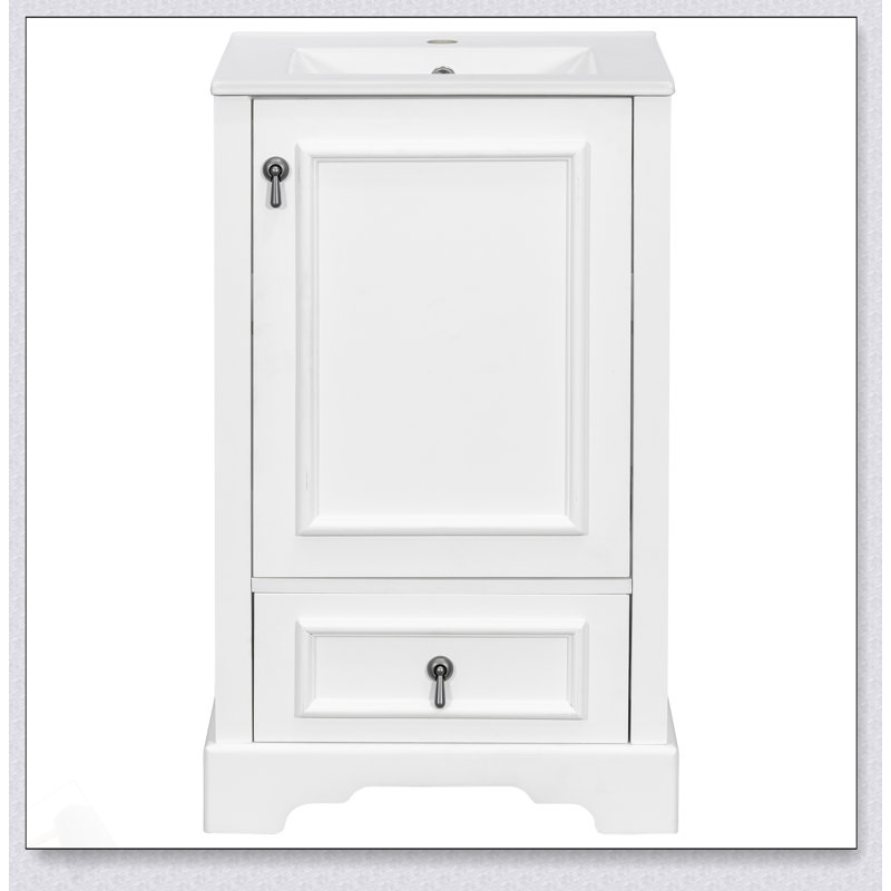 Meuble-lavabo de 20 pouces avec lavabo en céramique, porte à fermeture en douceur, tablette réglable en forme de U et plusieurs options de rangement, conception moderne et peu encombrante
