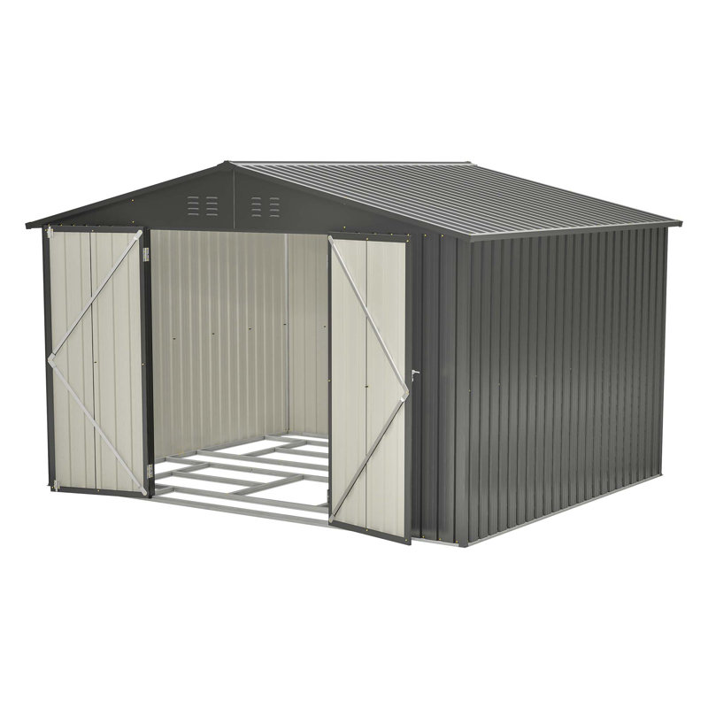 10X8 FT Outdoor Storage Shed, All Weather Metal Sheds with Lockable Doors, Tool Shed for Garden, Patio, Backyard, Lawn, Black