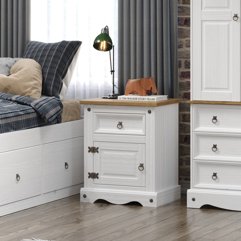Choe White wax 1 Drawer Bedside Table, End Table, Side Table, Corona Design