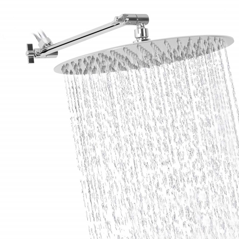 Rainfall Shower Head With 11" Adjustable Arm – High-Pressure Stainless Steel Rain Shower, Ultra-Thin Design (12-Inch), Chrome