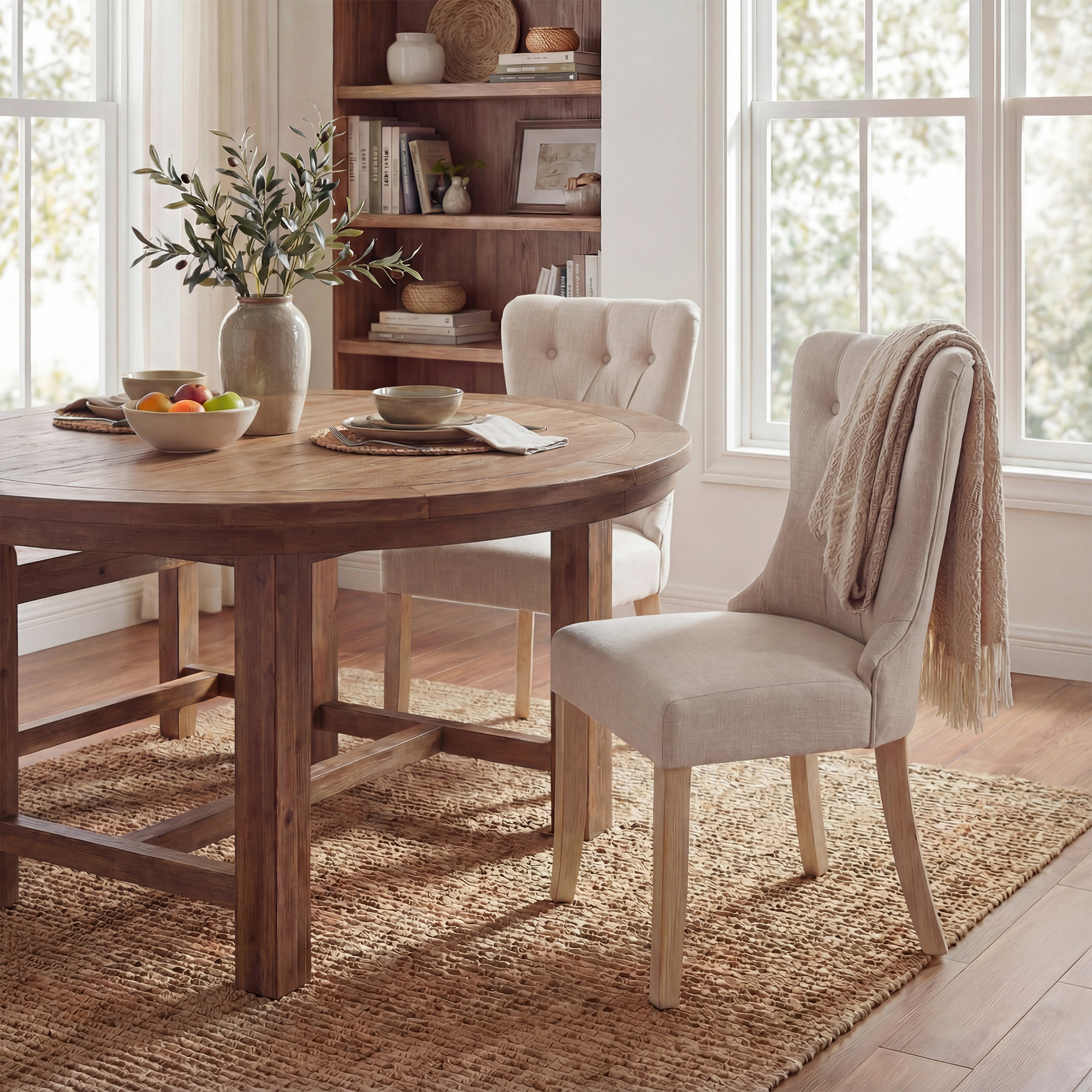 Dutton Upholstered Dining Chair, Light Beige Polyester Blend