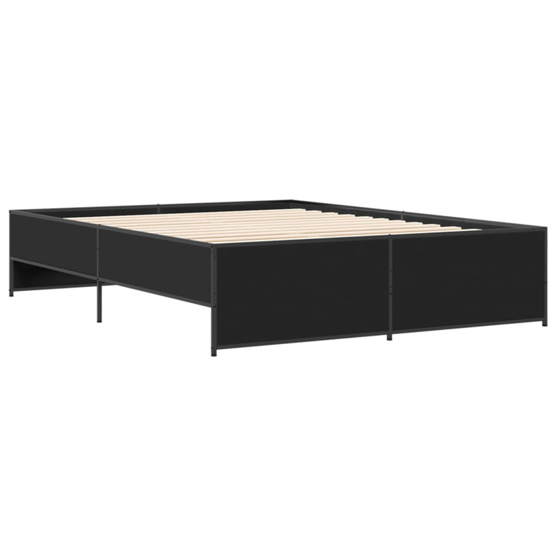 Vidaxl Bed Frame Engineered Wood And Metal, Black, Kingsize (5')